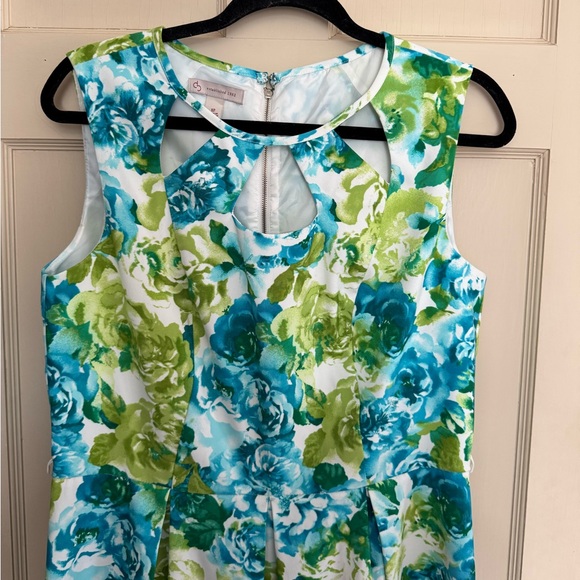 Dressbarn Green Blue White Floral Spring Cocktail Dress - Picture 4 of 14